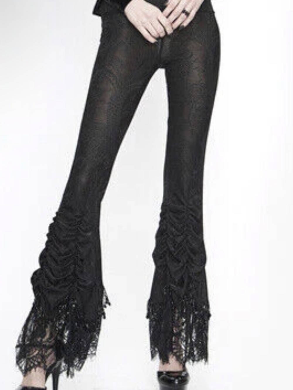 Lady Eva black GothicWhimsy Lace Pendulum Slim Ruffles Victorian Leggings Pants